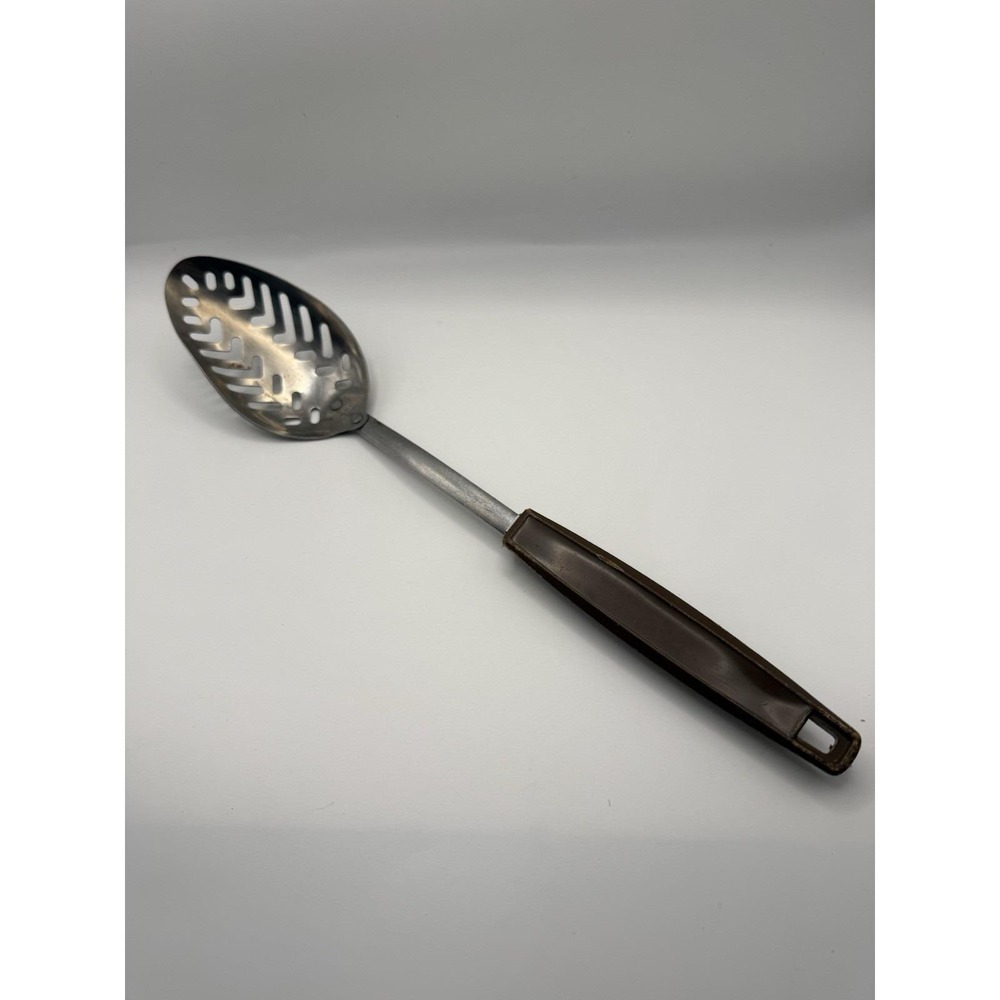 Vintage Ekco Slotted Spoon Brown Handle Made in‎ USA Kitchen Cooking Utensil
